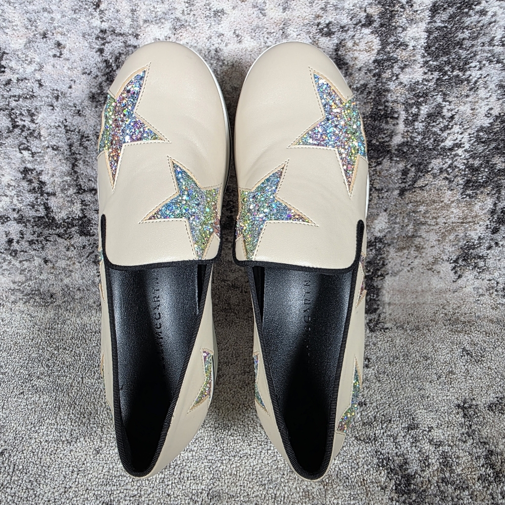 Stella McCartney Women's Binx Star Slip-On Platforms Cream Sparkle Size 38/8 - Picture 8 of 12
